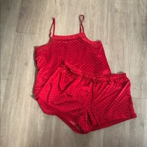 Polkadot silk red pajamas - set